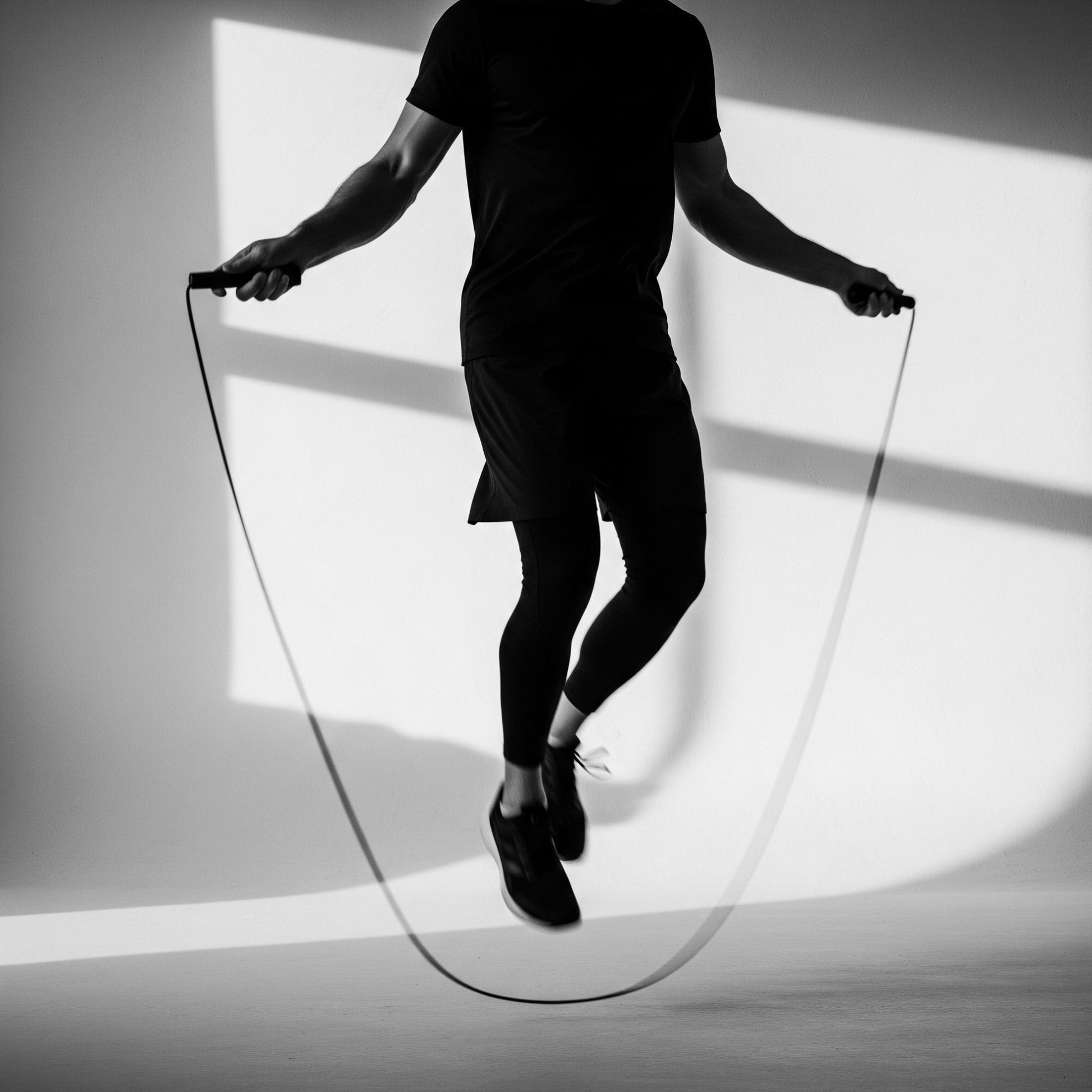 Person jumping rope with a minimalistic background