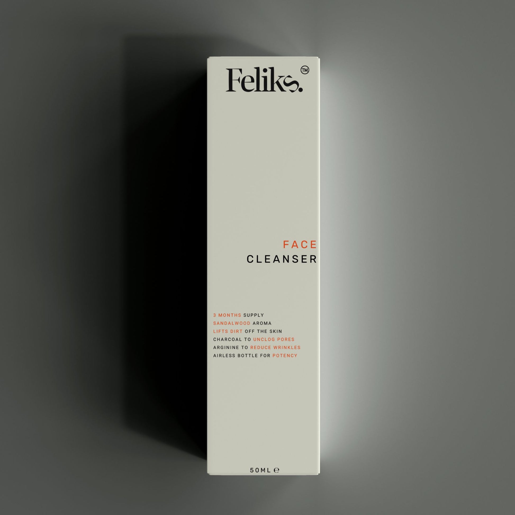 Felike Face Cleanser packaging on a dark background