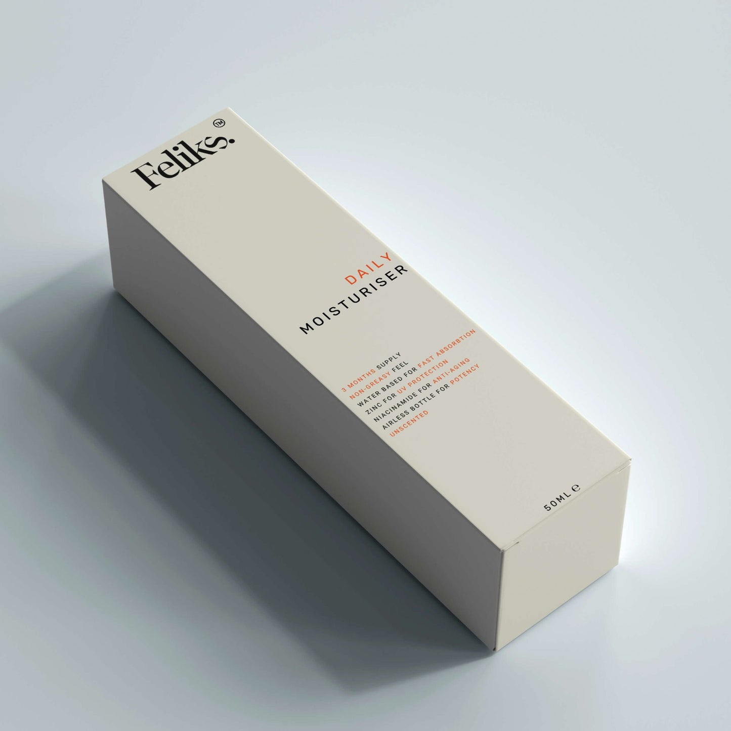 Box of Feliks Daily Moisturiser on a light gray background