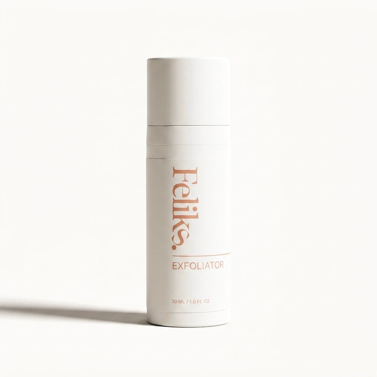 Feliks The Exfoliator, a 30ml AHA and BHA face exfoliator for men, upright against a plain off-white background