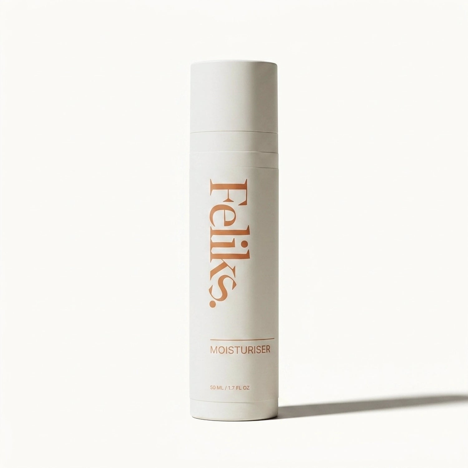 Feliks The Moisturiser, a 50ml SPF15 daily face moisturiser for men, upright against a plain off-white background